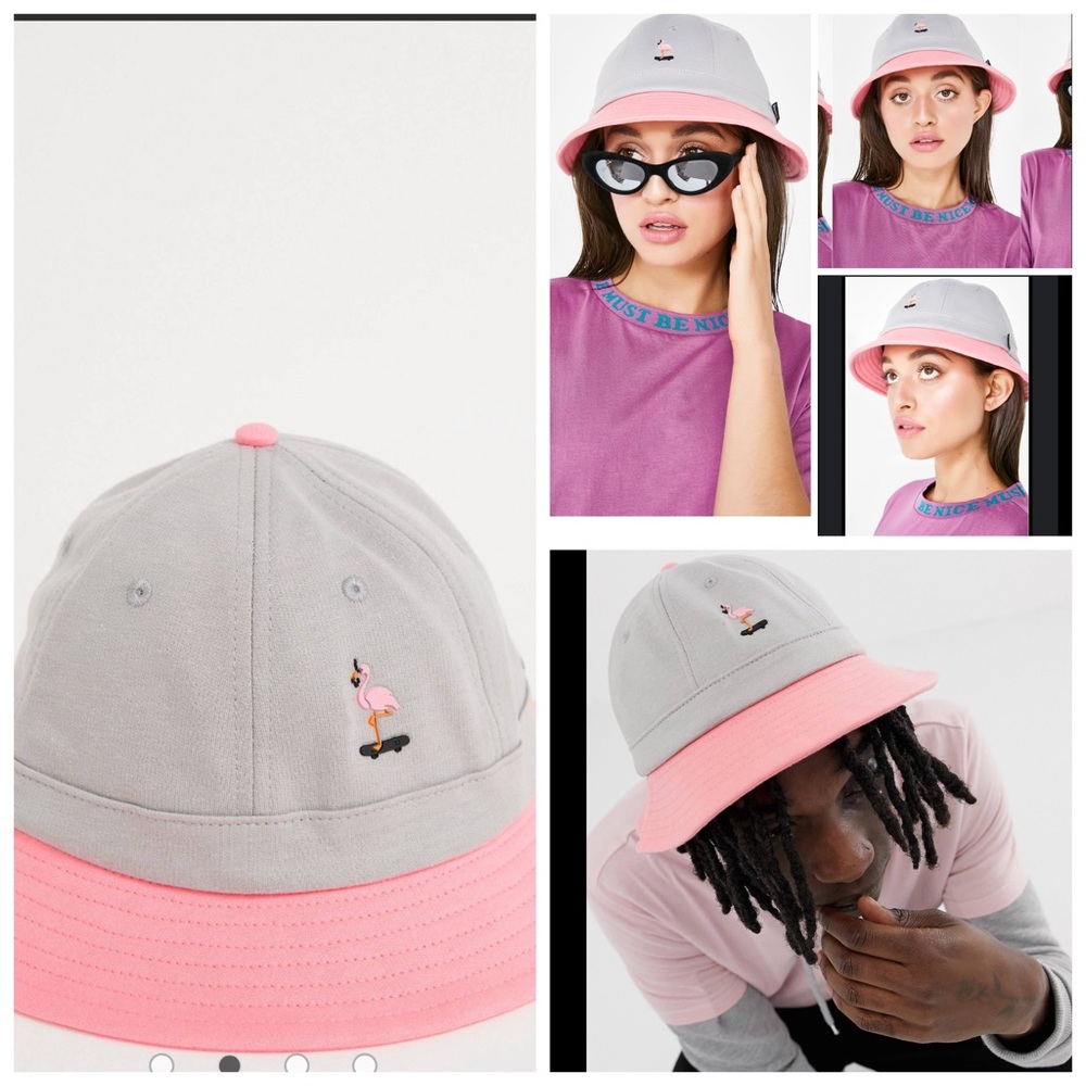 RIPNDIP Beaches bucket hat in pink and gray.